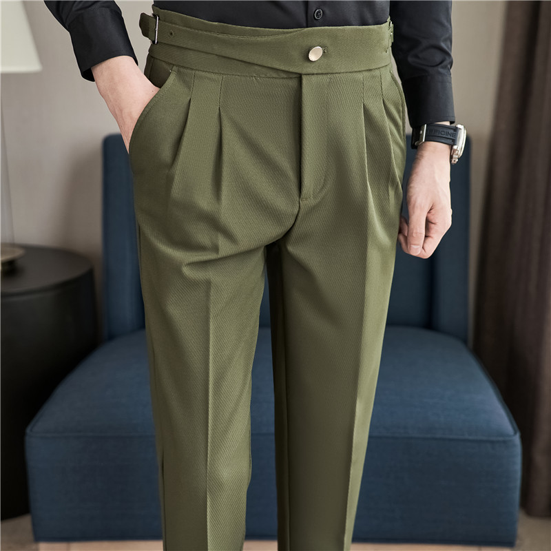 质感条纹西裤帅气腰带设计感长裤