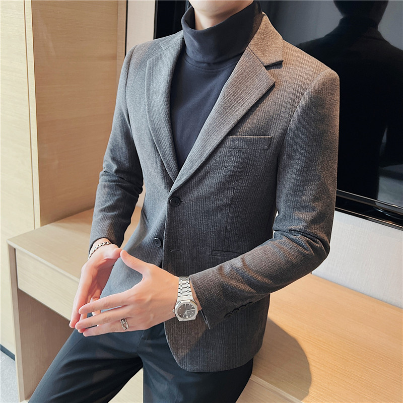 休闲西服套装男士秋冬季韩版潮修身加厚毛呢子小西装外套上衣单件