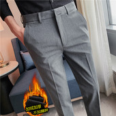 弹力西服裤 加厚加绒男士 小脚英伦风休闲长裤 商务正装 刺绣西裤 修身