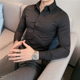 长袖 衬衫 修身 男 男士 打底黑色衬衣商务休闲职业正装 工作服上班衬衫