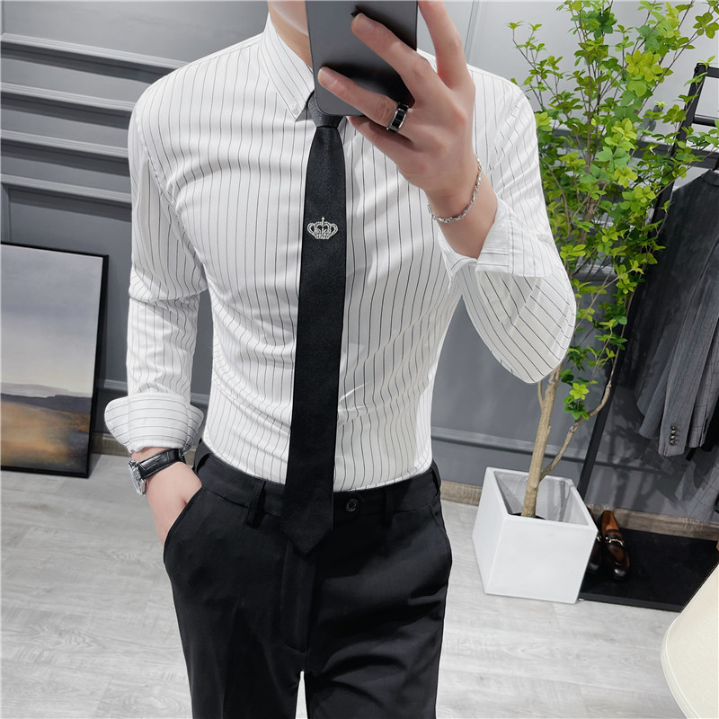 新款韩版潮流免烫高级感条纹衬衫