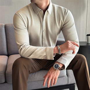 老钱风毛呢衬衫男士秋冬季加厚保暖长袖高级感无痕商务休闲衬衣潮