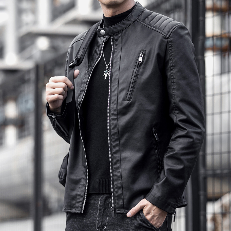 男新款外套机车皮夹克修身皮衣