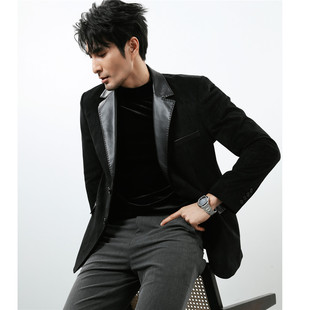 拼皮西装外套男士秋冬款2025新款男装高级感痞帅休闲皮衣西服男款