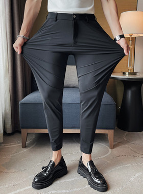 高弹力冰丝九分西裤男修身小脚夏季薄款透气高级感商务休闲西装裤