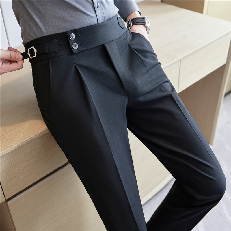 休闲高级感意式那不勒斯直筒西装裤男时尚巴黎口折脚英伦百搭西裤