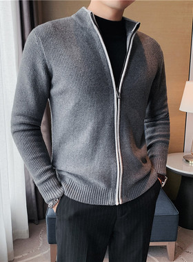 2025秋冬季新款拉链开衫毛衣男士针织外套修身潮流休闲薄款男夹克