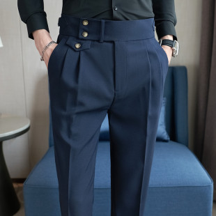 那不勒斯垂感免烫西裤 休闲高腰西装 商务巴黎扣直筒百搭裤 男秋季 裤