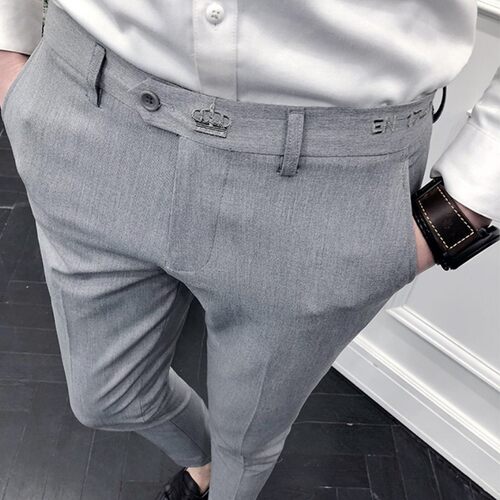 发型师修身小脚九分西装长裤