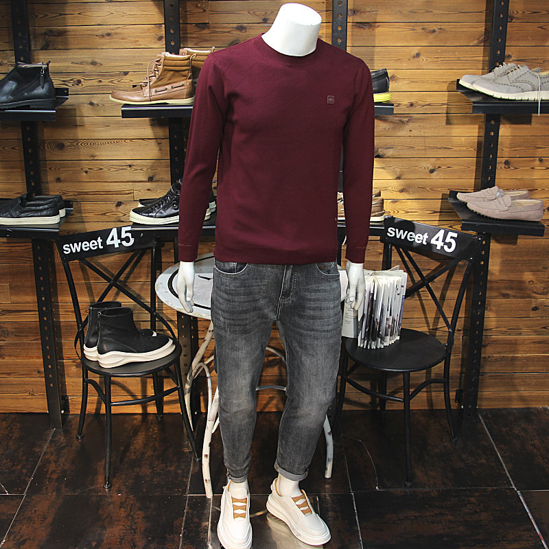 安可拉红秋冬男圆领针织长袖毛衣修身简约休闲百搭男针织衫,男装,针织衫/毛衣,淘宝优惠券,粉丝福利购,淘宝优惠卷