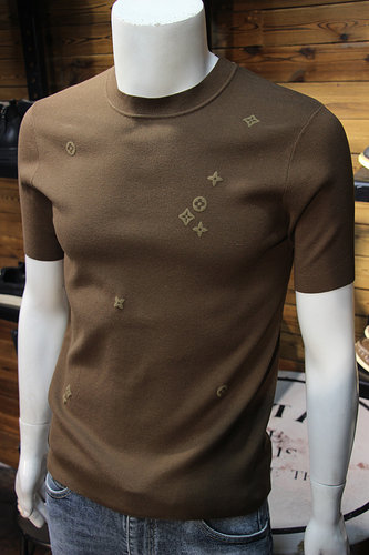 秋冬男天丝羊绒针织短袖简欧小标轻奢时尚修身男天丝毛衣T恤打底