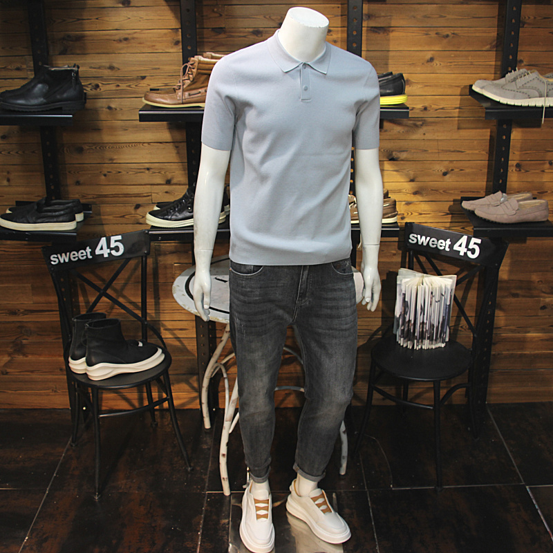 羊毛混纺秋冬男针织POLO衫简约净版修身休闲翻领青年毛衣短袖T恤