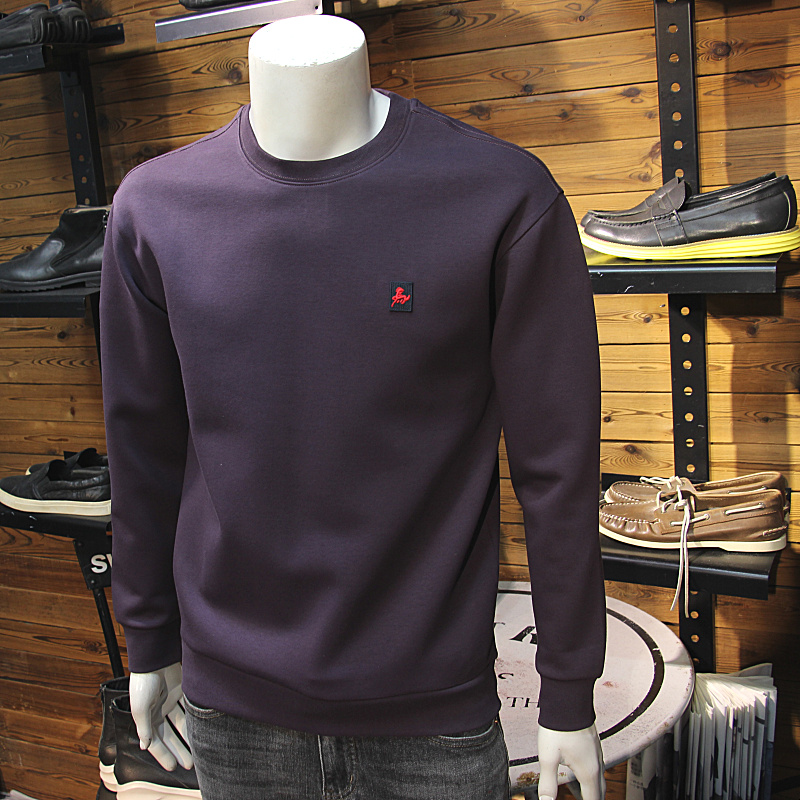 马刺绣图案春装男圆领卫衣简约时尚青年帅气百搭套头长袖卫衣