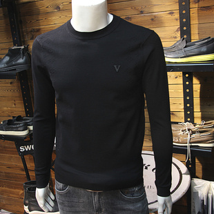 立体提花工艺秋冬男长袖针织衫简欧圆领修身轻奢休闲青年天丝毛衣
