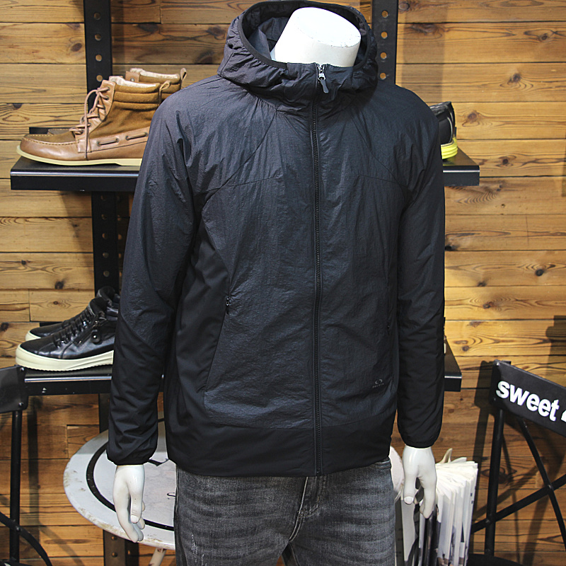 拼接设计冬季男连帽薄棉外套户外休闲简约青年二棉带帽夹克棉衣