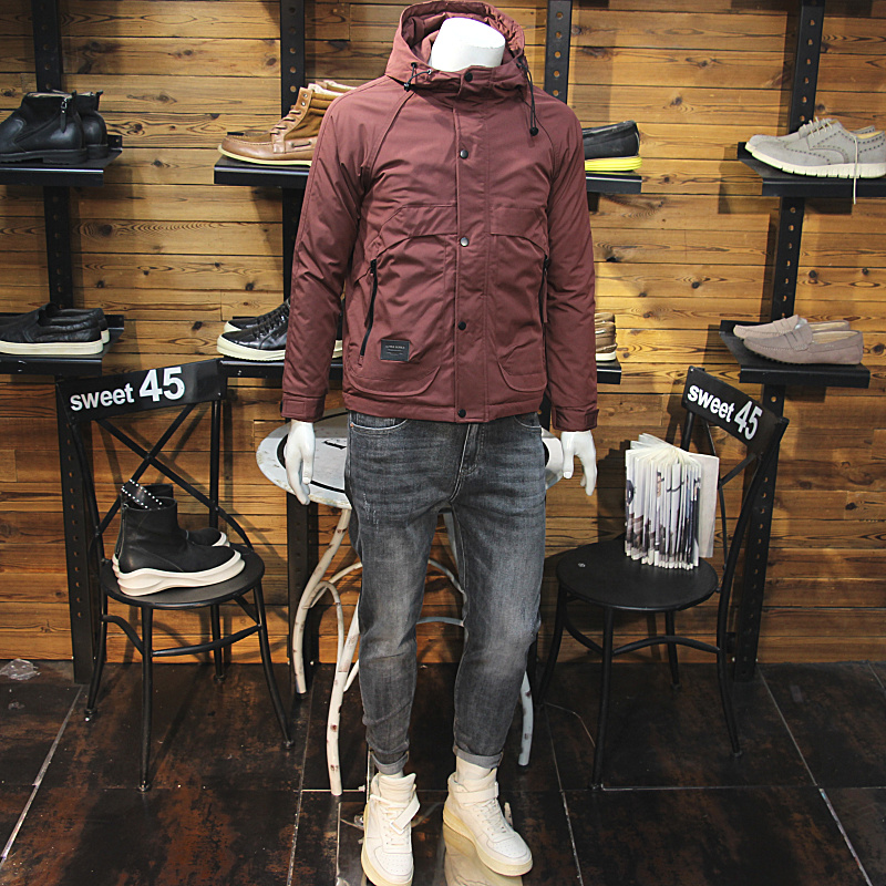 冬装男连帽棉服拼接拉链口袋青年修身保暖棉衣外套防风二棉夹克