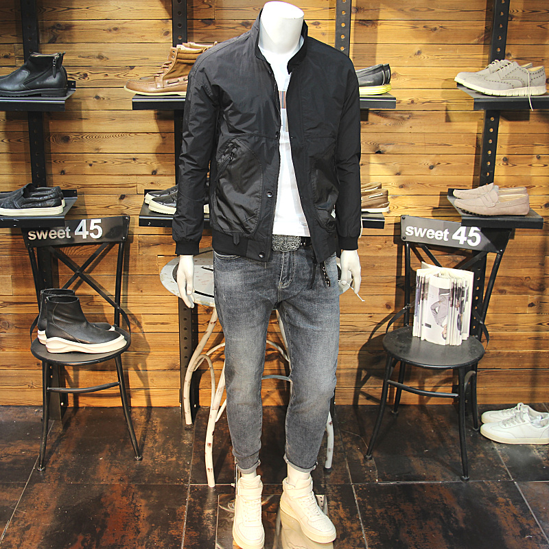 立体口袋男修身立领夹克简约潮流青年帅气夹克日系休闲春秋外套