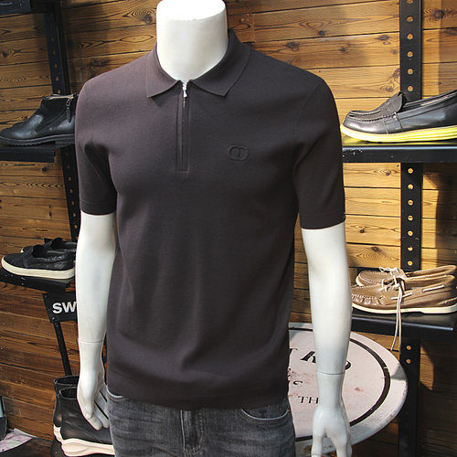 立体钢印秋冬男天丝针织POLO衫简欧拉链领轻奢时尚毛衣翻领T恤