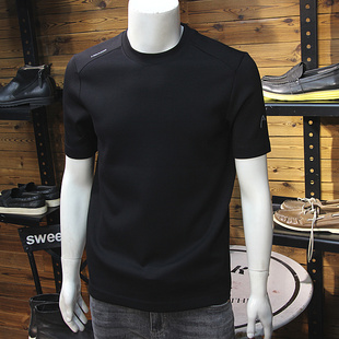 秋冬男士莫代尔加厚短袖简约小字母圆领修身青年厚料空气层半袖T