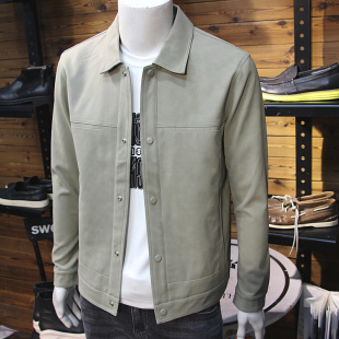 翻领帅气休闲皮衣长袖 修身 男皮夹克 磨砂皮男皮衣简约纯色净版 秋装