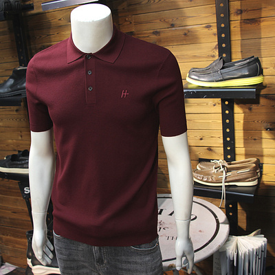 羊毛针织POLO衫秋冬男士简欧轻奢刺绣字母修身帅气翻领毛衣短袖T