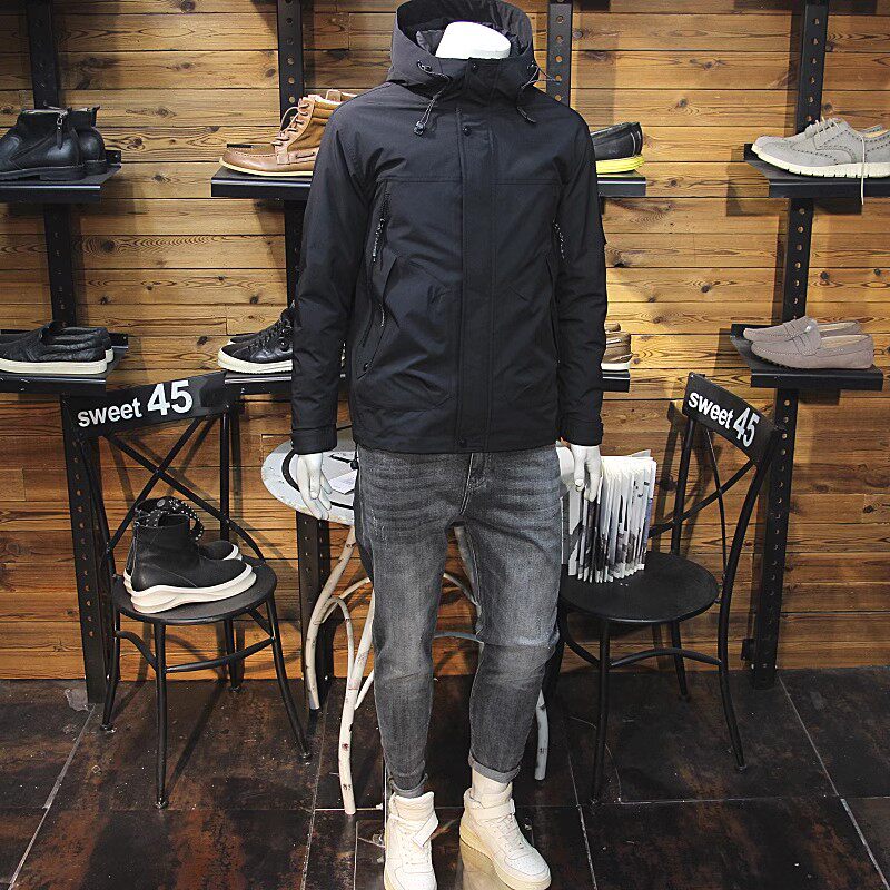 冬装男连帽羽绒服保暖防风拉链口袋时尚修身青年羽绒冲锋衣外套