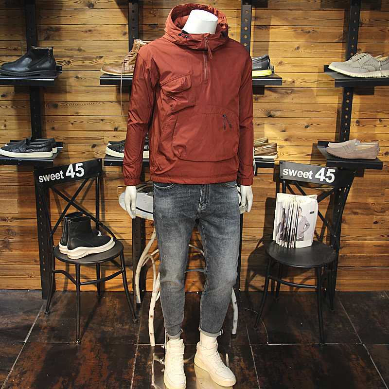 冬装拼接立体口袋男二棉连帽冲锋衣潮流日系休闲修身加棉保暖外套