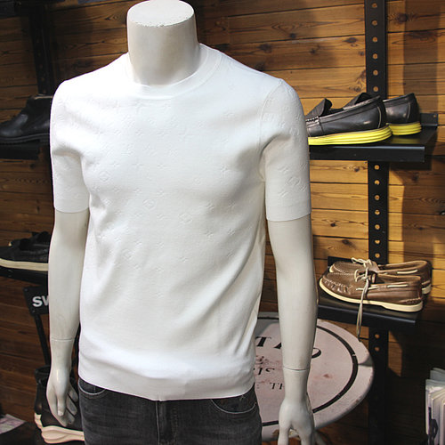 立体钢印提花秋冬男针织短袖简欧时尚圆领弹力天丝针织毛衣T恤