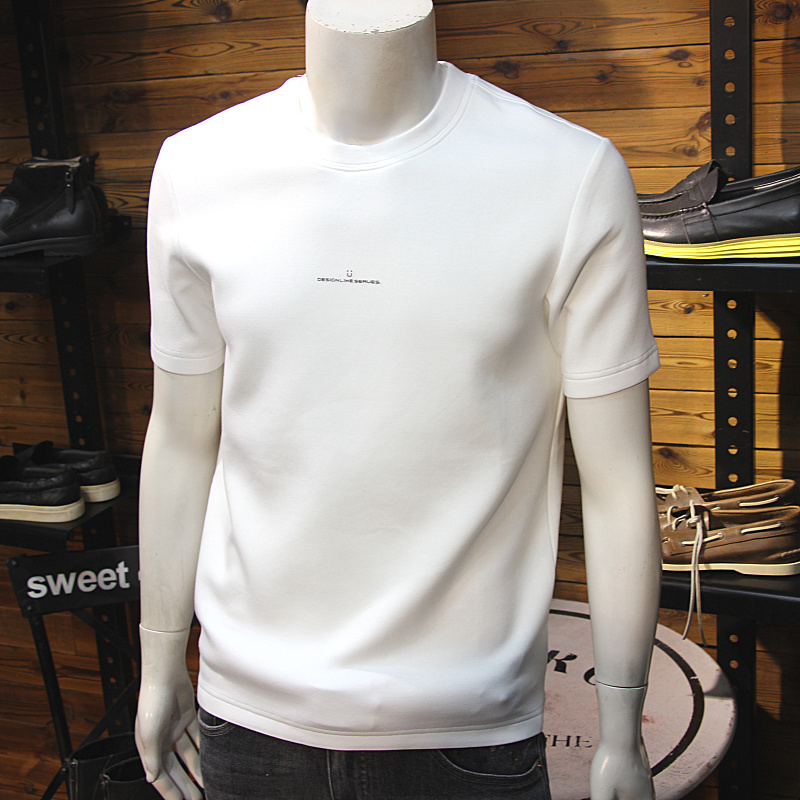 秋冬男莫代尔加厚短袖空气层简约小字母修身休闲百搭厚料舒适T恤
