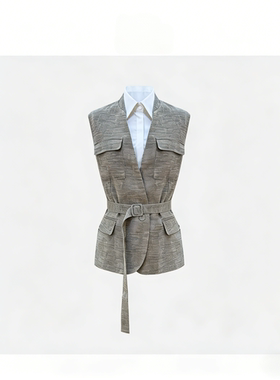 MORNA老钱风无袖马甲V领系带收腰西装马甲L8179