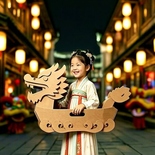 端午龙舟马儿童手工幼儿园纸箱盒
