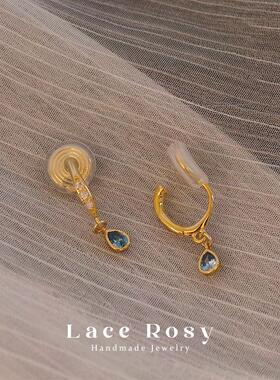 Lace无耳洞蚊香盘耳夹秋季新品人鱼眼泪蓝色水滴锆石简约小巧耳饰