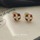 Lace无耳洞蚊香盘耳夹秋冬新品 酒红色过新年喜庆简约小巧气质耳饰