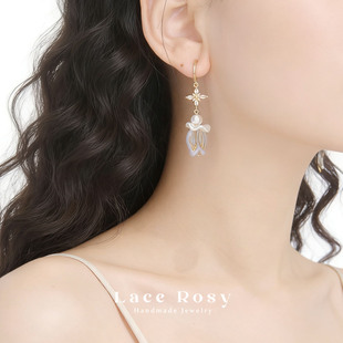 Lace无耳洞蚊香盘耳夹新品 锆石仙女风耳饰 原创设计紫色郁金香长款