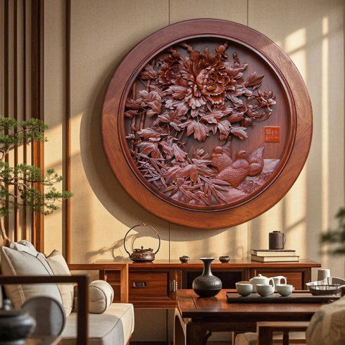 东阳木雕手工牡丹花鸟壁挂陆艺轩