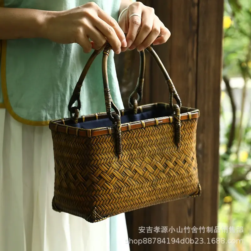 竹编女款手拎通勤百搭小包复古包竹编/竹雕