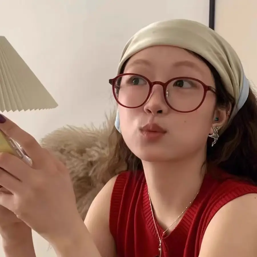 拉红色防蓝光超轻素颜眼镜显瘦圆框平光镜复古时髦方圆脸近视