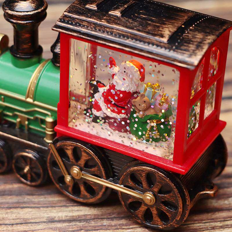 复古色圣诞小火车音乐盒创意送礼物的圣诞老人发光摆件精美小礼物