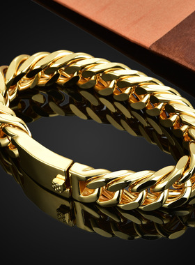 饰品 爆款男士不锈钢四面磨链 欧美时尚钛钢双扣手链