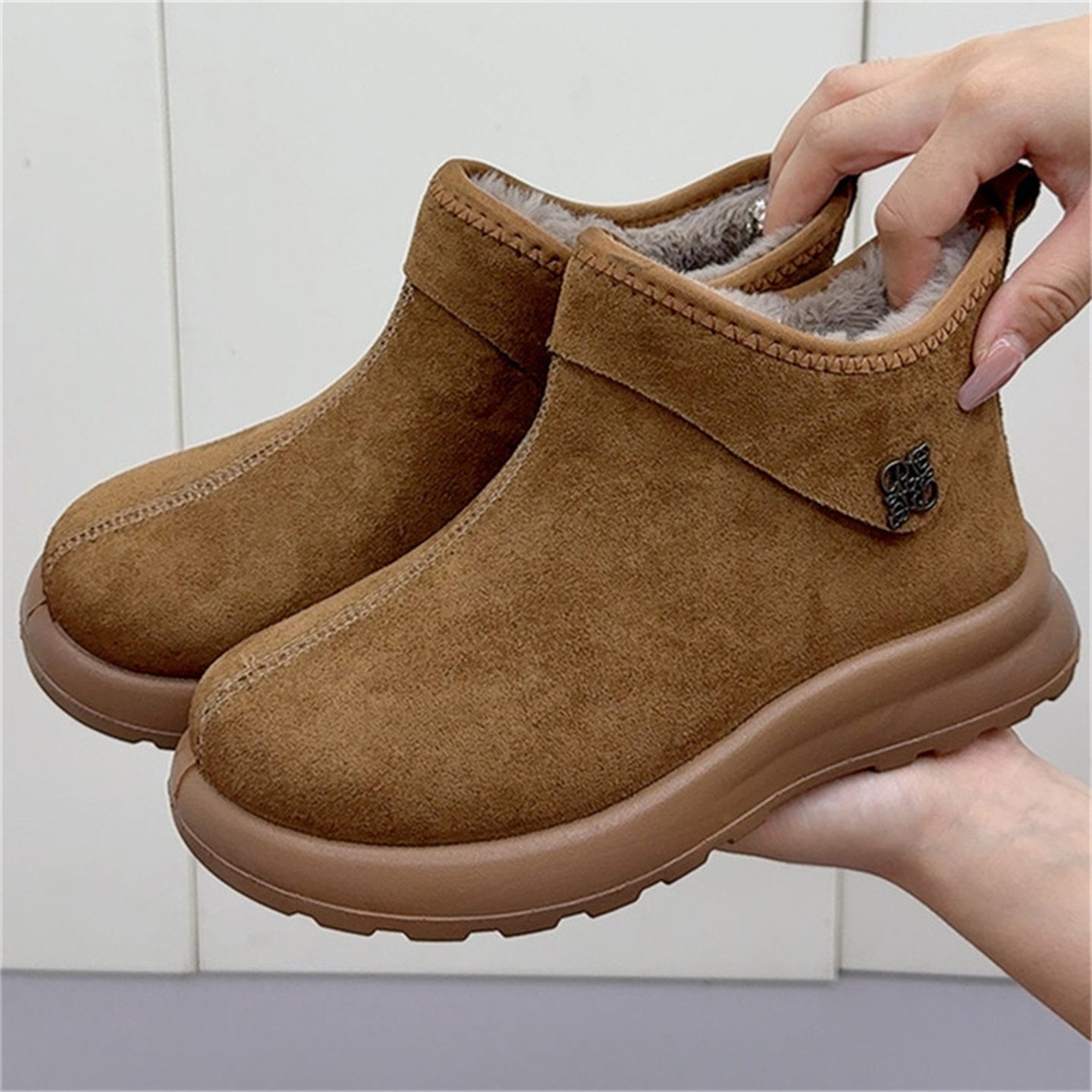 冬季新款短靴一脚蹬加绒雪地靴加厚学生靴老北京布鞋厚底女棉靴,女鞋,时尚雪地靴,淘宝优惠券,粉丝福利购,淘宝优惠卷