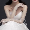 薄网纱新娘结婚礼服婚纱手套超薄长款 套 酒红色粉色绿蓝色遮手臂袖