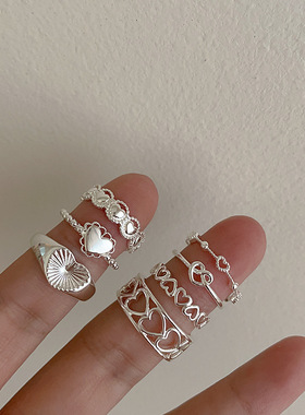 金属爱心戒指女法式复古小众设计感个性简约百搭气质时尚指环戒子