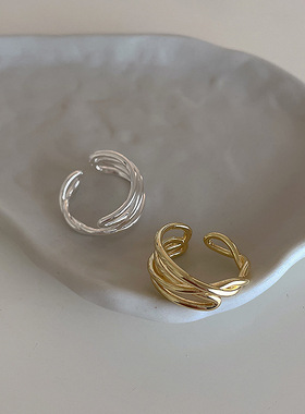 多层麻花金属开口戒指女小众设计个性简约百搭气质时尚指环戒子