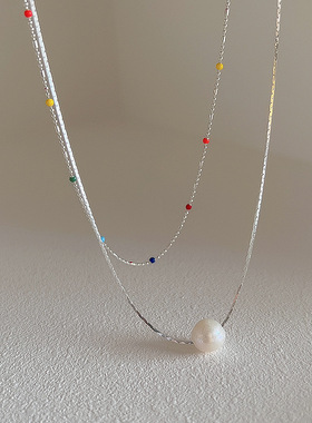 超仙彩虹豆豆圆珠链条珍珠项链女韩国个性简约百搭气质颈链锁骨链