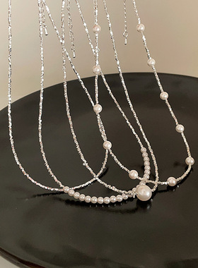 超细！碎银几两珍珠项链女极简个性百搭气质时尚碎银子颈链锁骨链