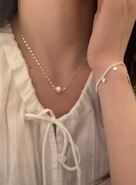 天然淡水珍珠波光粼粼金属项链女超闪个性时尚精致百搭颈链锁骨链