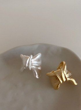 夸张个性不规则哑光金属蝴蝶结开口戒指女小众复古个性百搭指环