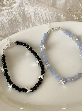 设计感蝴蝶天然石串珠手链女小众独特个性时尚气质百搭手环手饰