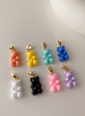 权志龙彩色糖果小熊吊坠项链女韩国个性简约百搭气质颈链锁骨链