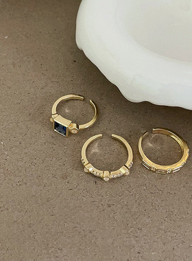 锆石金属开口戒指套装女设计感小众个性简约百搭气质复古指环戒子